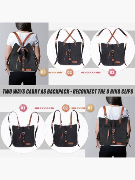 Canvas Tote Handbag Shoulder Bag Convertible Backpack Travel Work Purse main image 5
